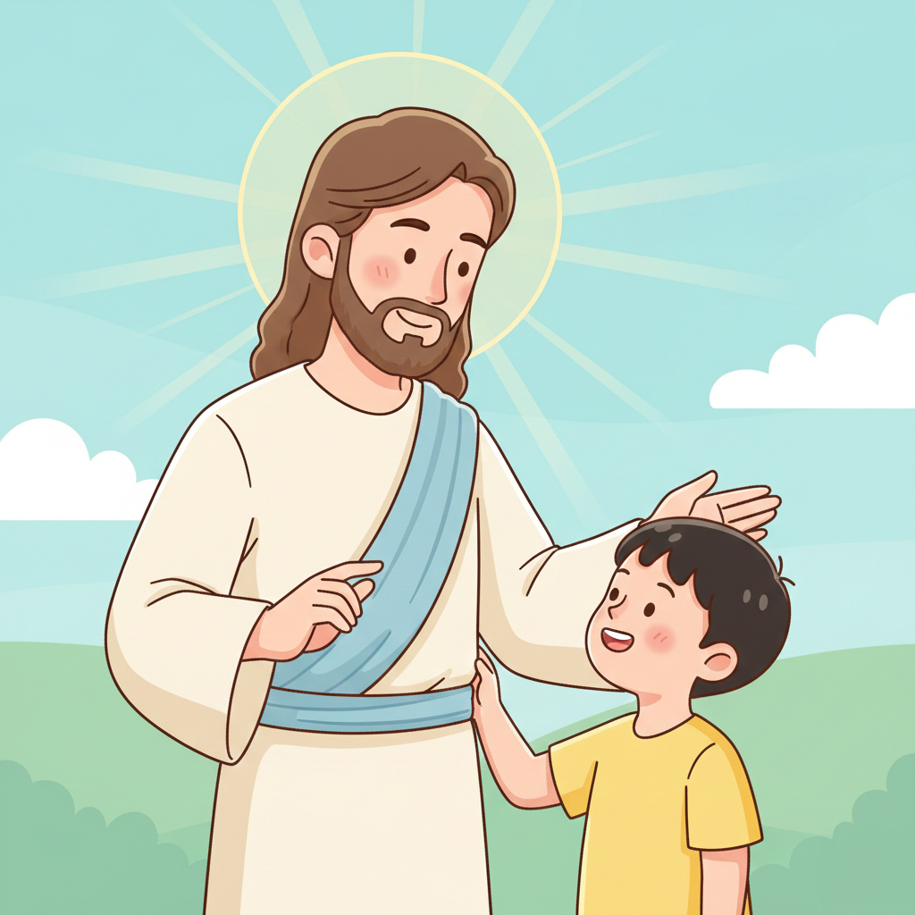 예수님이 아이를 칭찬하는 따뜻한 그림